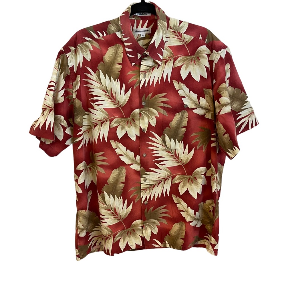 Pierre Cardin Hawaiian cotton button up shirt awesome Hawaiian print size large